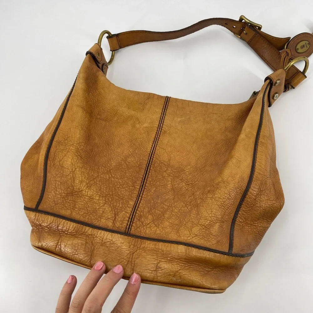 Fossil Hobo Bag Women Large Tan Leather Vintage Key Charm